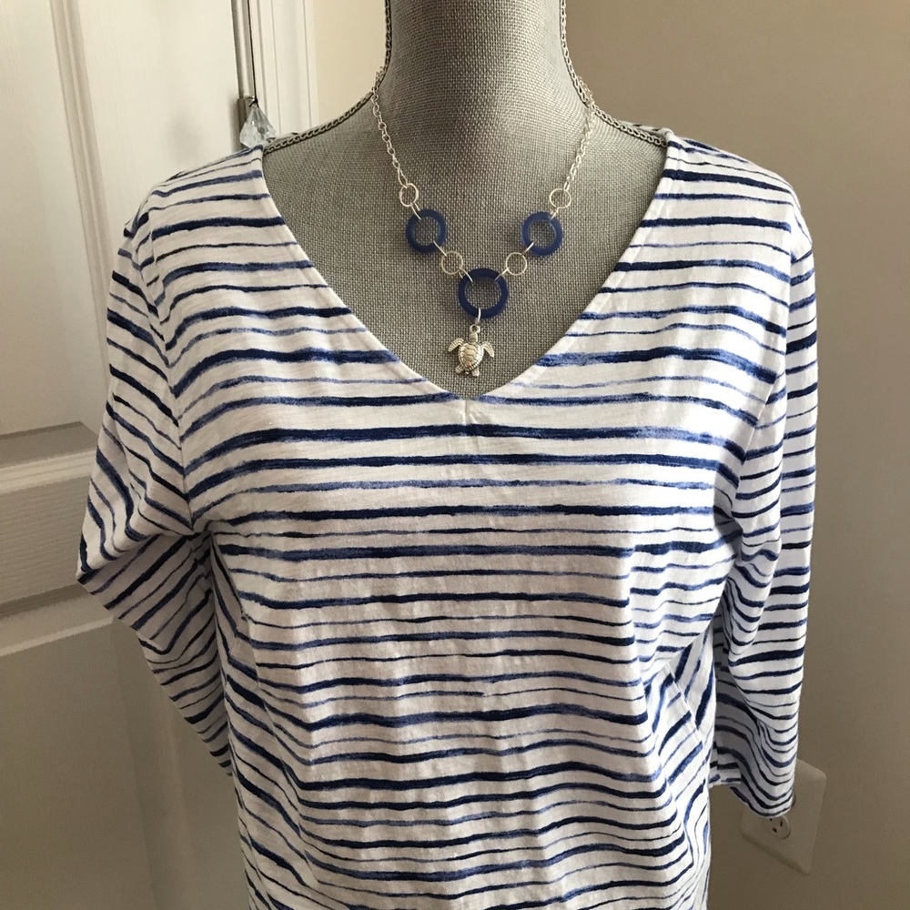 Two striped 3/4 sleeve v neck tees